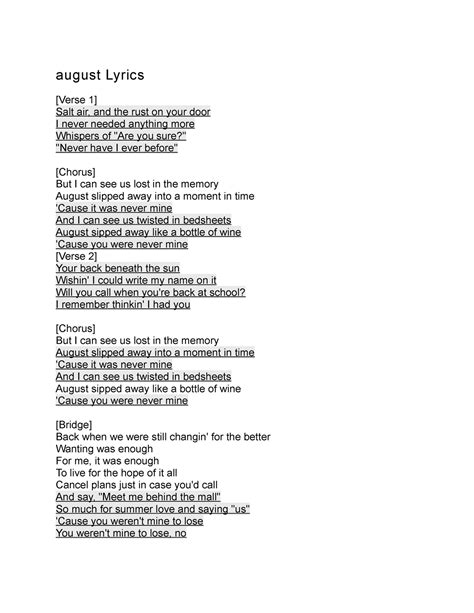 auguat lyrics